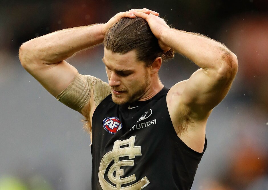 AFL 2016 Rd 16 - Carlton v Adelaide MELBOURNE, AUSTRALIA - JULY 10: Bryce Gibbs of the Blues looks dejected after a loss during the 2016 AFL Round 16 match between the Carlton Blues and the Adelaide Crows at the Melbourne Cricket Ground on July 10, 2016 in Melbourne, Australia. (Photo by Adam Trafford/AFL Media)